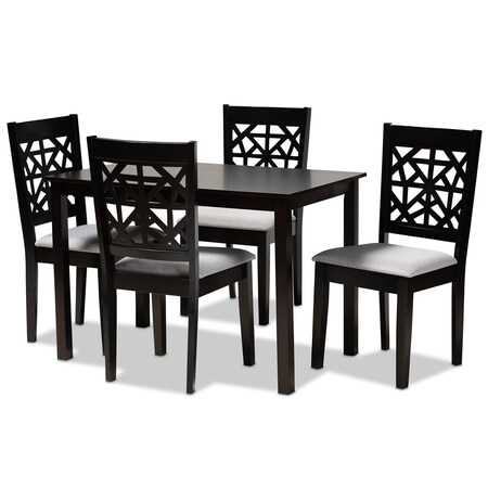 Baxton Studio Jackson Grey Upholstered and Espresso Wood 5-Piece Dining Set 166-10763-8026
